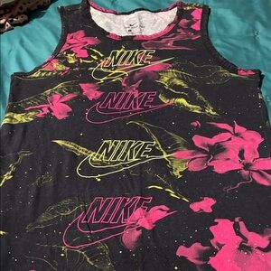 Nike Black Tank Top with Pink Floral Accents